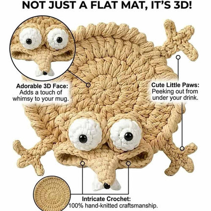 Handmade Crochet 3D Animal Coaster Cute Knitted Mug Rug Round Drink Mat