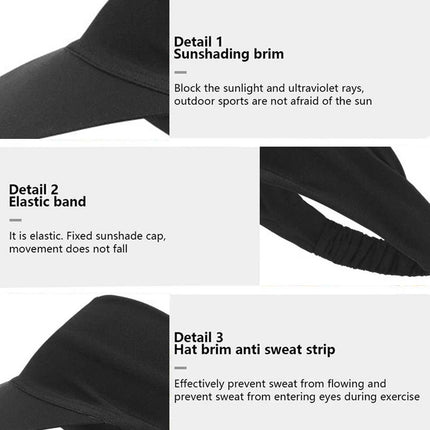 Elastic Sports Sun Visor for Women - Tennis Golf Headband Cap Black
