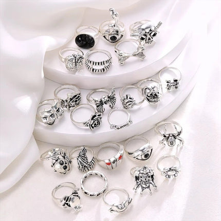 24Pcs Gothic Skeleton Ring Set Punk Grunge Unisex Street Jewelry Gift