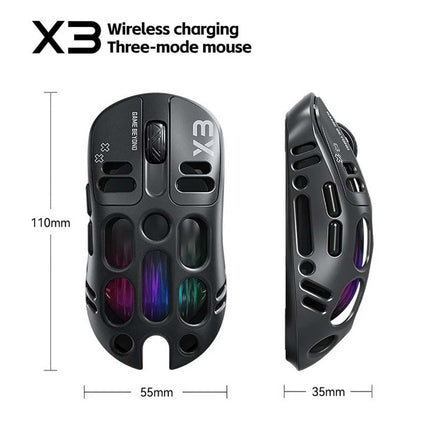 RGB Wireless Gaming Mouse, 12000 DPI PixArt PAW3311, 500mAh BT/2.4G & Wired