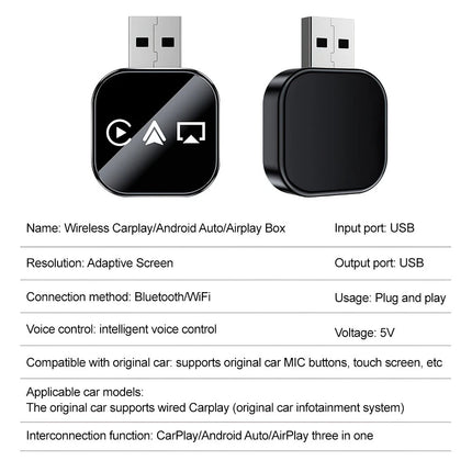 3-in-1 Wireless CarPlay & Android Auto Adapter BT5.0 Plug & Play