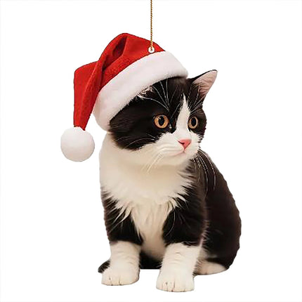 Cat Christmas Ornaments, 2D Acrylic Hanging Decorations for Tree