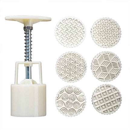 DIY Mooncake Mould with 6 Geometric Stamps Hand Press Cookie Cutter