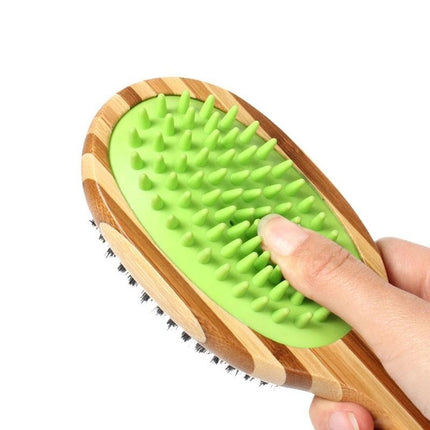 Double Sided Bamboo Dog Brush – Silicone Massager for Grooming