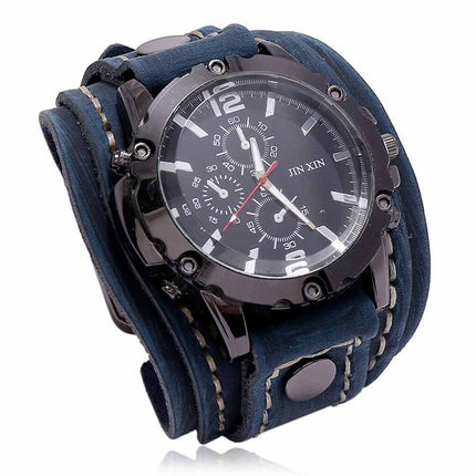 Military Retro PU Leather Strap Watch Men's Punk Quartz Cuff Wristwatch