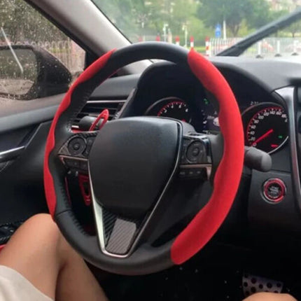 Fluffy Plush Red Steering Wheel Cover, Universal Anti-Slip & Warm Grip for Comfortable Driving