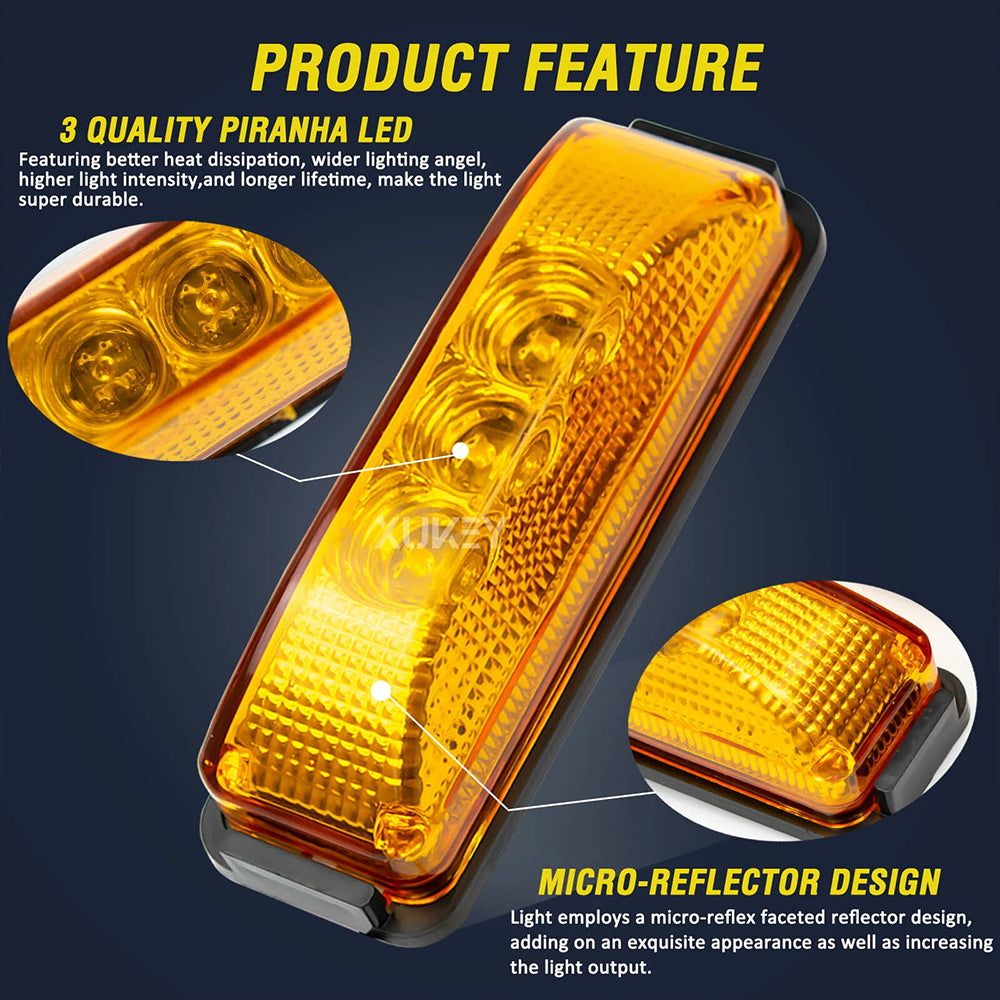 10X 12V-24V LED Clearance Marker Lights for Trucks, Trailers, Caravans, and Lorries