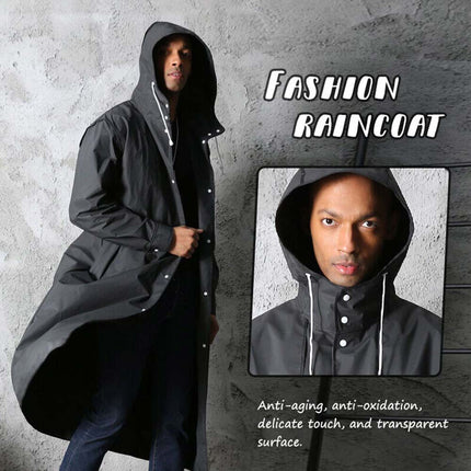 Men's Waterproof Hooded Long Raincoat for Outdoor Hiking