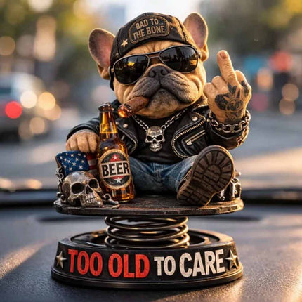 Funny Resin Bulldog Nodding Head Dog – Too Old To Care Dashboard Bobblehead