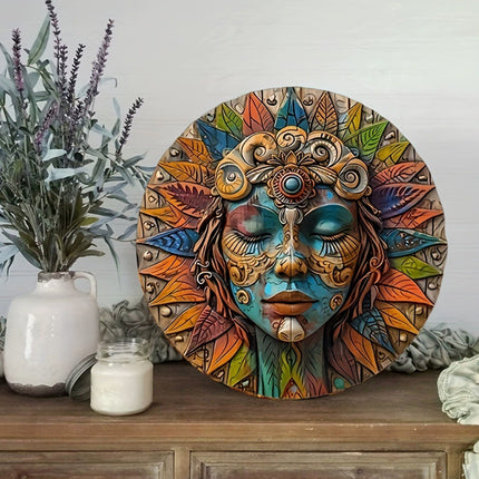 Circular Wooden Wall Art, Boho Garden Decor, Witchy Wall Hanging 20cm