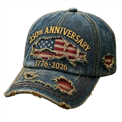 250th US Anniversary Denim Hat 1776-2026 Patriotic Print Baseball Cap