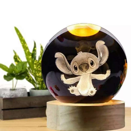 3D Crystal Ball Night Light Laser Carving Cartoon Kids Gift 6CM