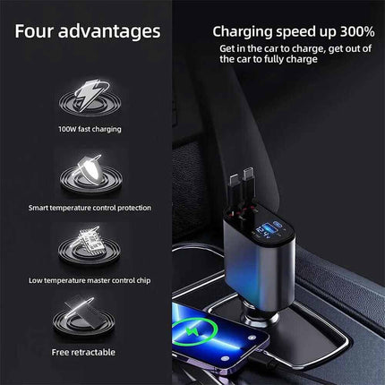 4-in-1 Universal Car Charger with Dual USB-C Ports, Fast Charging for iPhone & All Phones