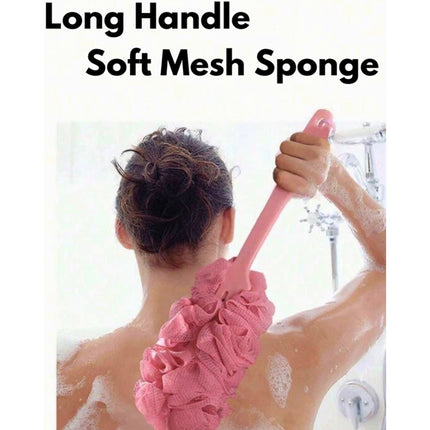 Long Handle Bath Brush with Soft Mesh Sponge & Body Puff