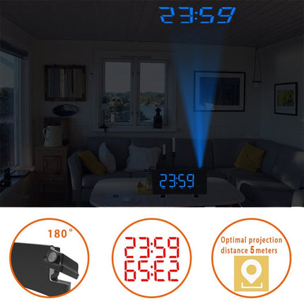 LED Digital Clock Radio Projection Alarm Curved Screen