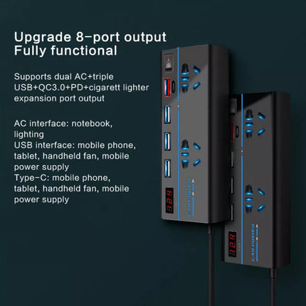 200W Car Power Inverter, 12V to 240V AC Outlet & 4 USB Ports (QC3.0) – Laptop/Camera Charger, Cooling Fan
