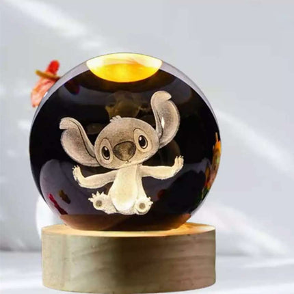 3D Crystal Ball Night Light Laser Carving Cartoon Kids Gift 6CM