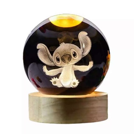 3D Crystal Ball Night Light Laser Carving Cartoon Kids Gift 6CM