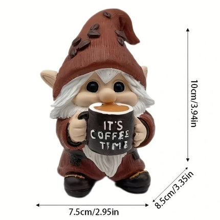 Outdoor Resin Gnome with Coffee, Garden Decor Figurine