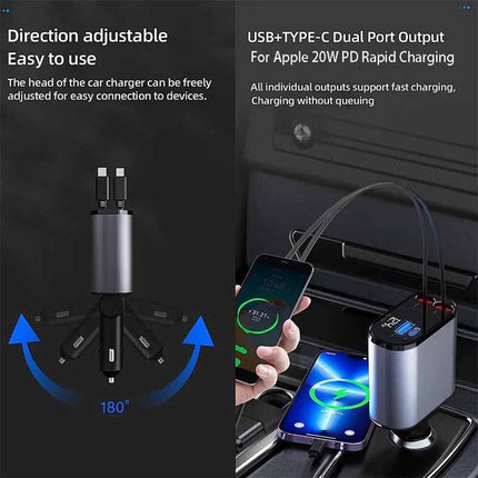 4-in-1 Universal Car Charger with Dual USB-C Ports, Fast Charging for iPhone & All Phones