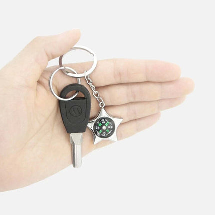 Chrome Metal Compass Keychain, Fashion Key Ring Pendant Gift