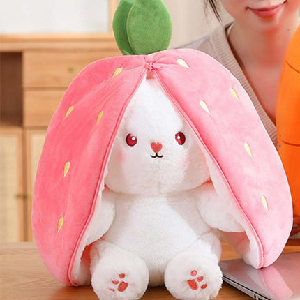 Strawberry Rabbit Plush Toy, Cute Soft Bunny Stuffed Animal Hide-and-Seek Doll Gift