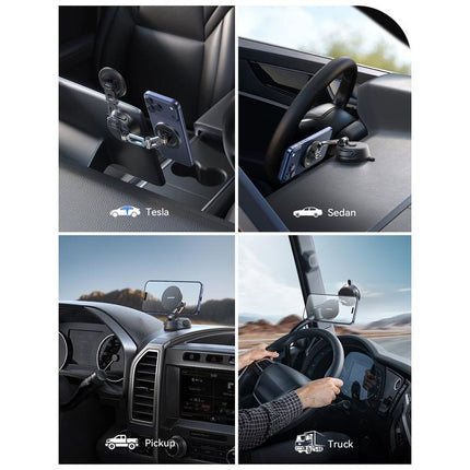 Foldable Magnetic Car Holder – Suction Cup Base, Black