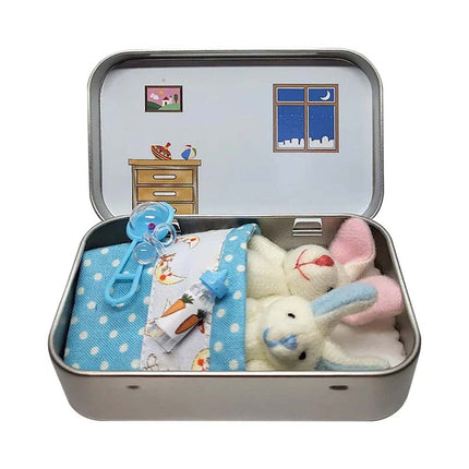 Easter Pocket Bunny Hug Plush Toys – 2 Bunnies in Tin Box, Cuddle Gift for Boys Girls