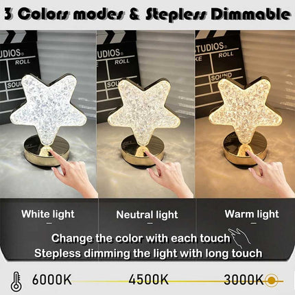 Star LED Crystal Table Lamp USB Rechargeable Touch Dimmable Night Light