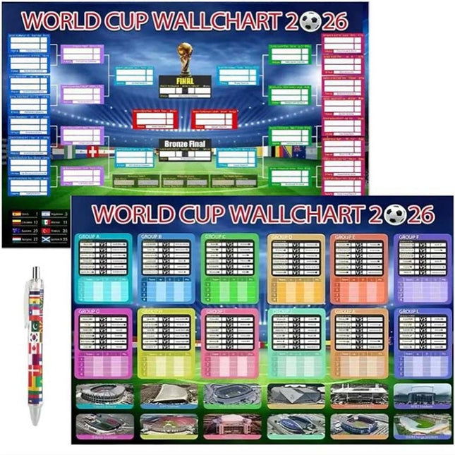 2X 2026 World Cup Football Wall Chart 87x58CM Foldable Schedule Poster