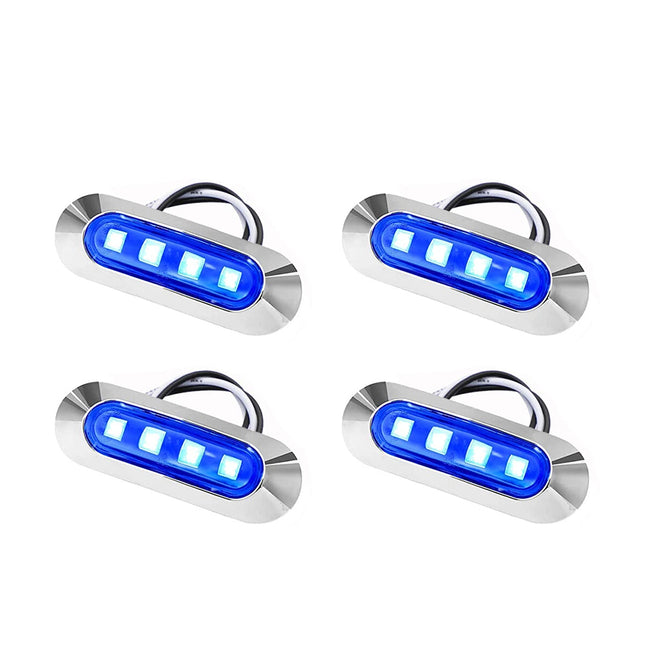 4x Blue LED Courtesy Lights for Marine Boat Cabin, Deck, and Walkway, 12V-24V Compatible
