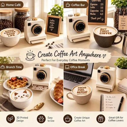 3D Printed Latte Art Camera Coffee Powder Printer with Stencil Cards