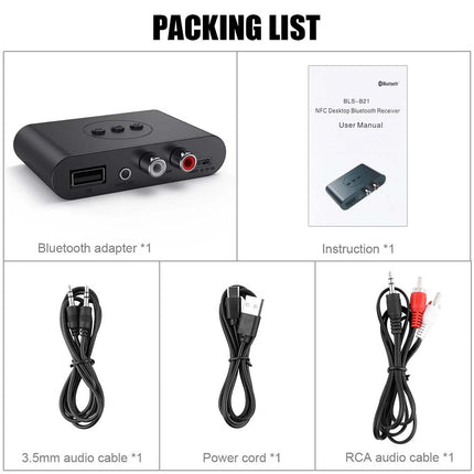 NFC Bluetooth 5.2 Wireless Receiver 3.5mm AUX to 2 RCA Stereo Audio Adapter