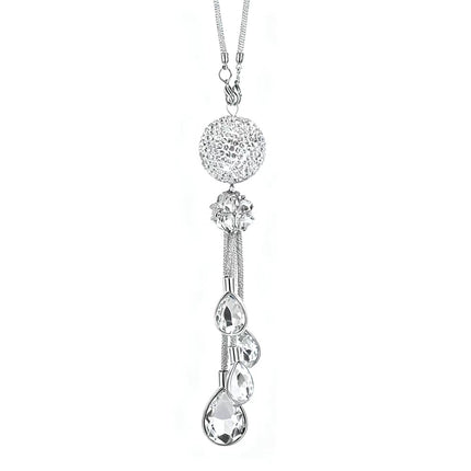 White Crystal Disco Ball Prism Charm - Car Rear View Mirror Decor with Glimmering Light Effects, Good Luck Gift