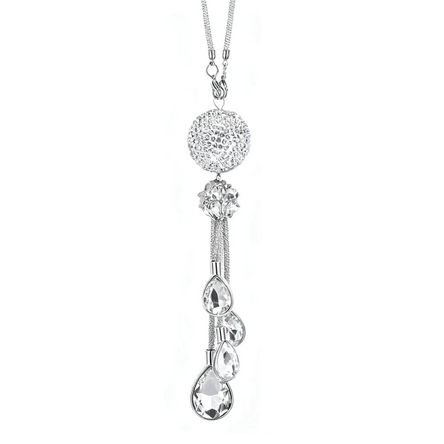 White Crystal Disco Ball Prism Charm - Car Rear View Mirror Decor with Glimmering Light Effects, Good Luck Gift