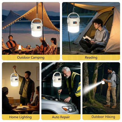 Solar LED Camping Lantern Flashlight, USB Rechargeable Tent Light for Outdoor Hiking & Emergency