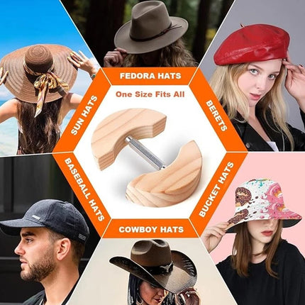Adjustable Wooden Hat Stretcher 7.5"-9.8" for Fitted Hats