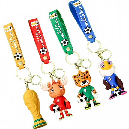4 Pcs 2026 World Cup Mascot Pendant Football Keychain Set
