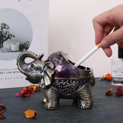 Elephant Metal Ashtray with Lid Windproof for Indoor & Outdoor Use