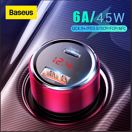 Baseus 45W Car Charger: PD3.0 QC4.0 Fast USB-C Adapter for MacBook Air, iPhone 15, Galaxy, iPad Pro in Car