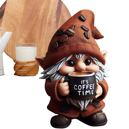 Outdoor Resin Gnome with Coffee, Garden Decor Figurine