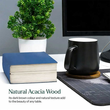 Set of 6 Acacia Wood Round Coasters for Drinks, Tea & Coffee
