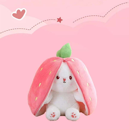 Strawberry Rabbit Plush Toy, Cute Soft Bunny Stuffed Animal Hide-and-Seek Doll Gift