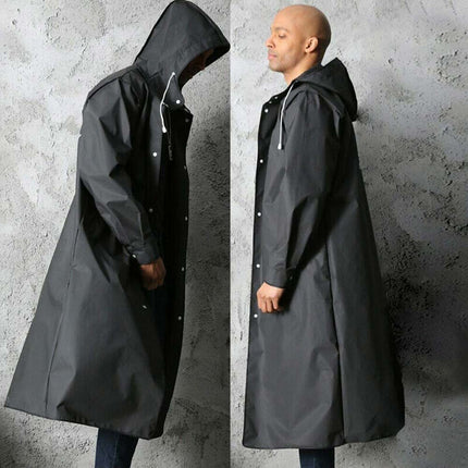Men's Waterproof Hooded Long Raincoat for Outdoor Hiking