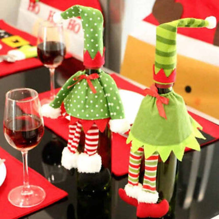 4Pcs Christmas Santa Hat Bottle Topper Wine Cover Xmas Table Decor