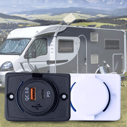 Flush Mount USB-C Charger for RV - 12V/24V PD QC Fast Wall Outlet for Caravan, Marine Boat