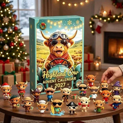 24-Day Highland Cow Advent Calendar 2026 3D Flat Mini Figures Xmas Toy