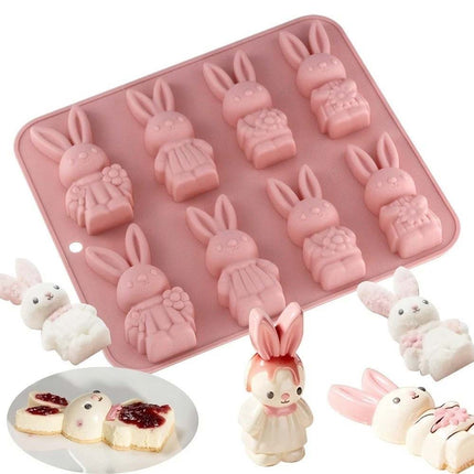 8 Grids Easter Bunny Molds - Non-Stick Baking Mold for Chocolate, Cake, Jelly - Food Grade Silicone Bakeware