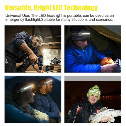 COB LED Headlamp Flashlight Work Light Bar Head Band Lamp USB Charging