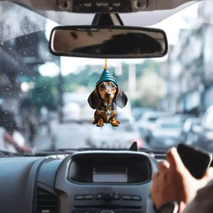 7-Pack Dachshund Christmas Car Hanging Ornaments - Cute Acrylic Sausage Dog Decor